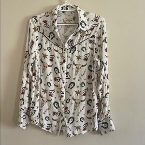 Rails Womens White Western Print Button-Down Shirt